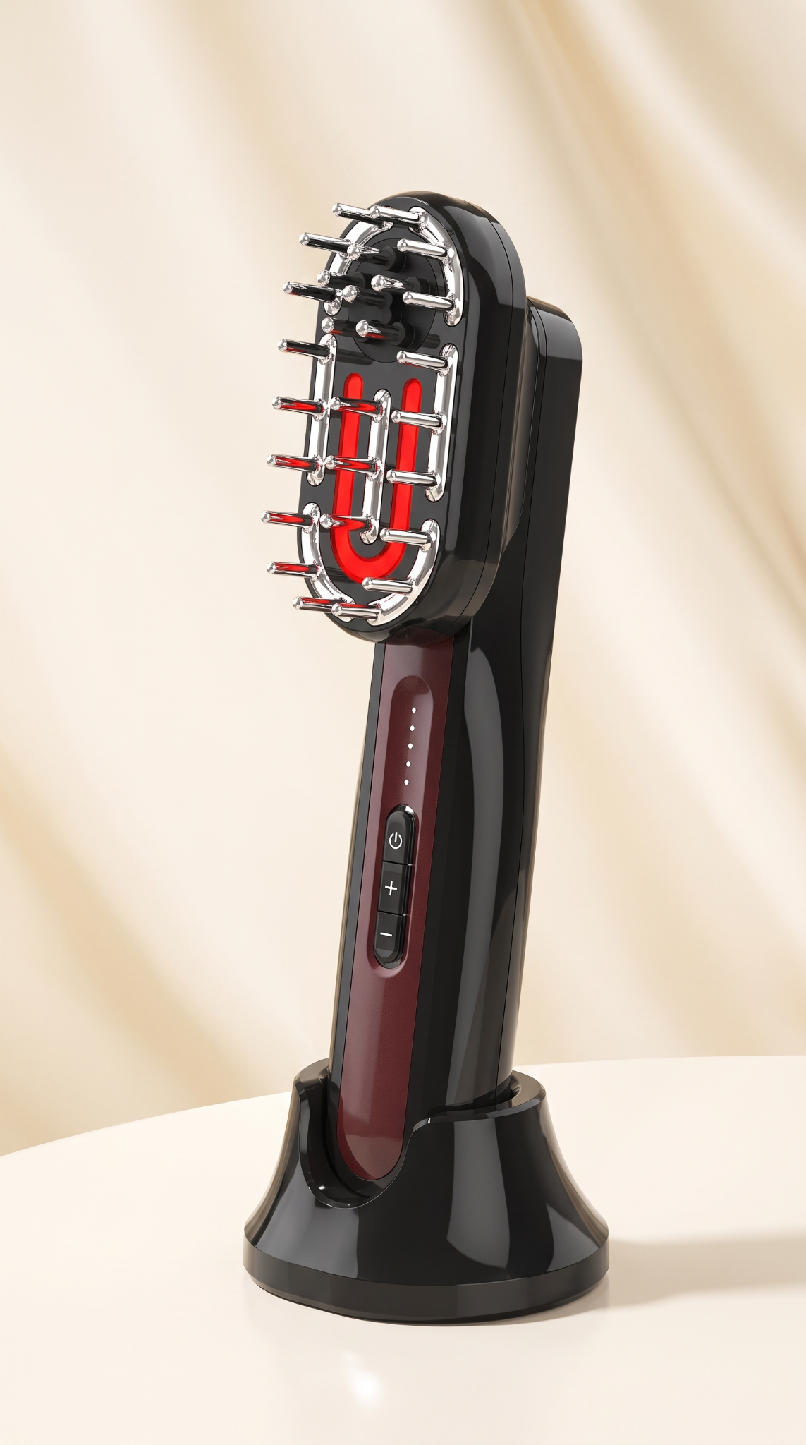 Céliane beauty massager standing on its charging base