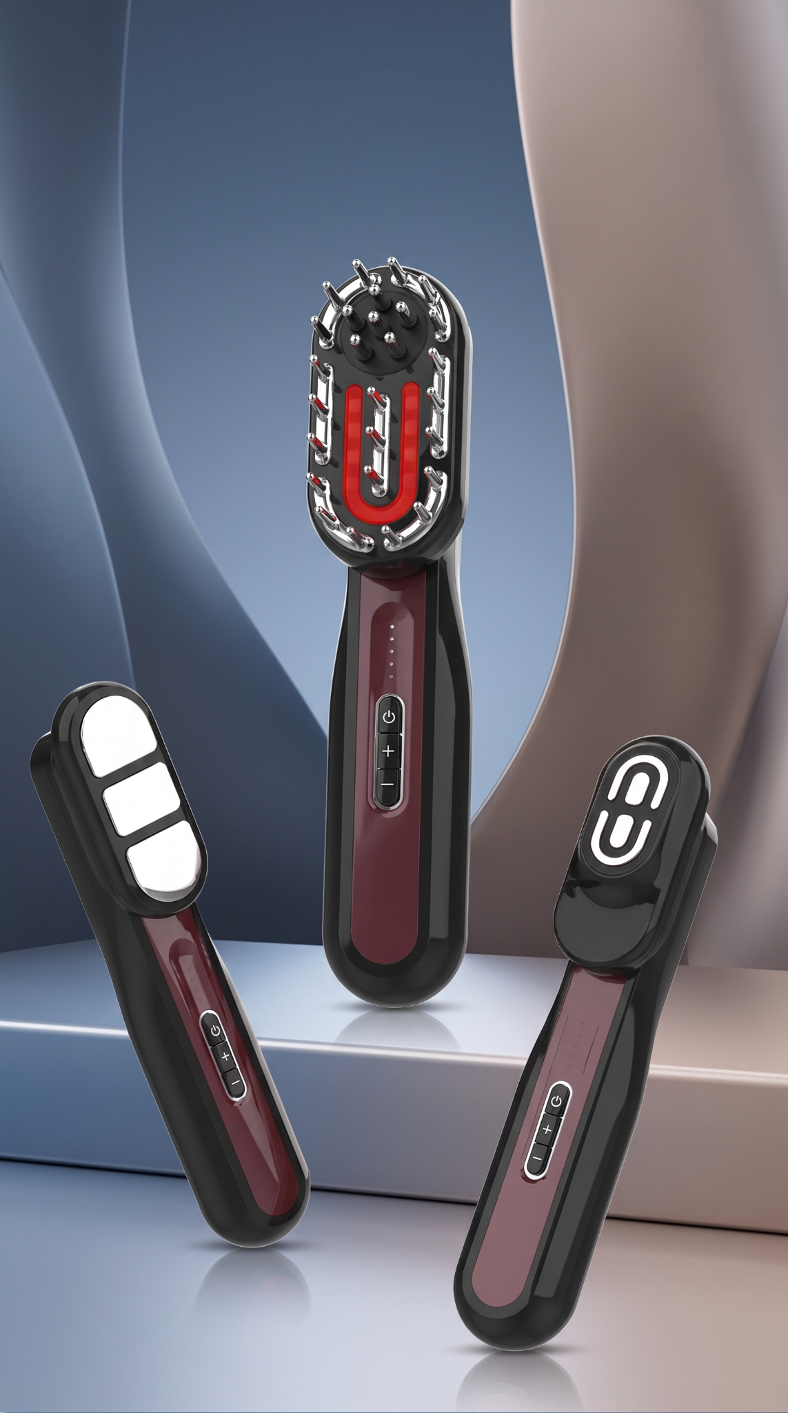 Céliane device shown with scalp, facial and body attachment designs